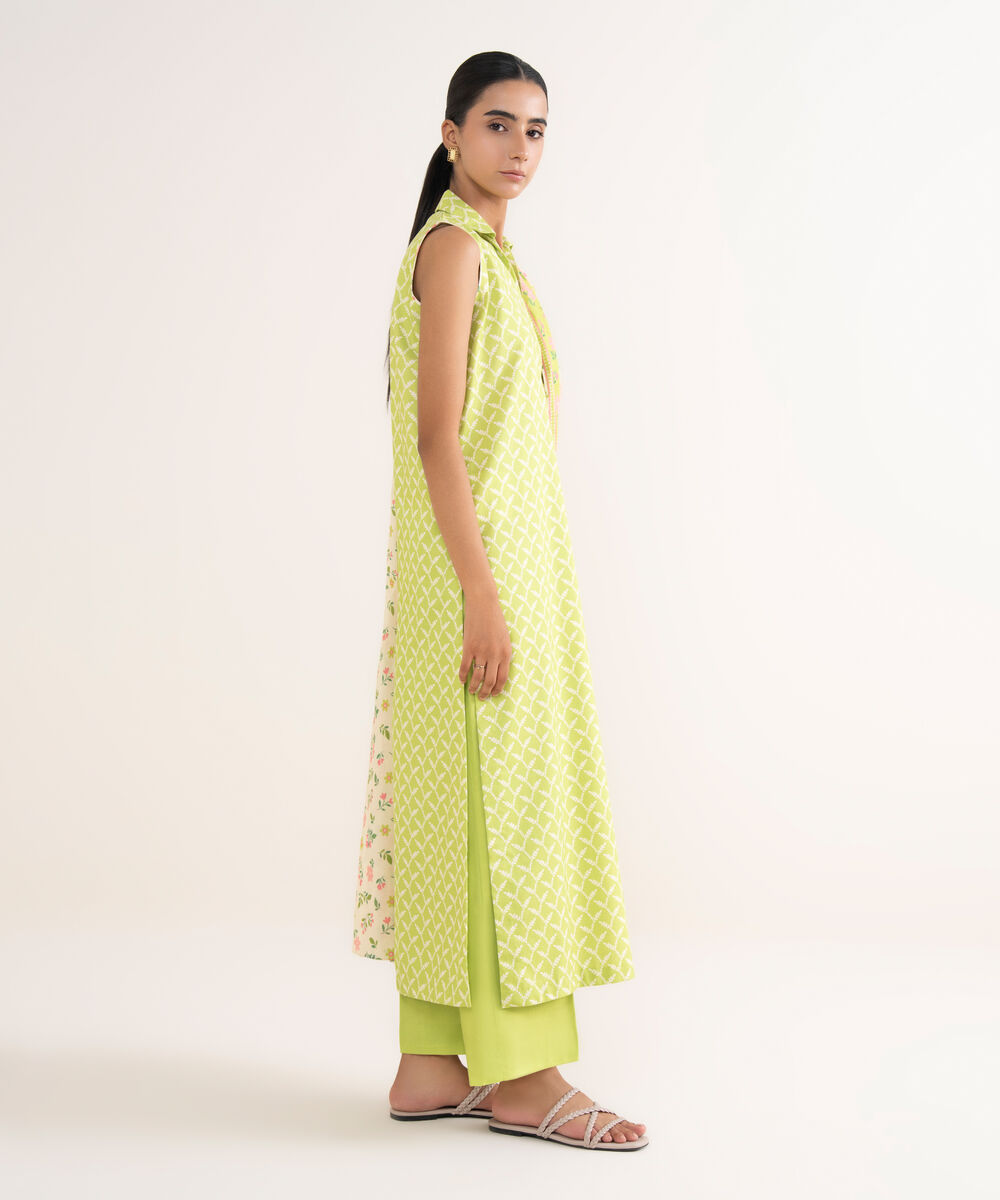 Women's Unstitched Cotton Printed Green 3 Piece Suit