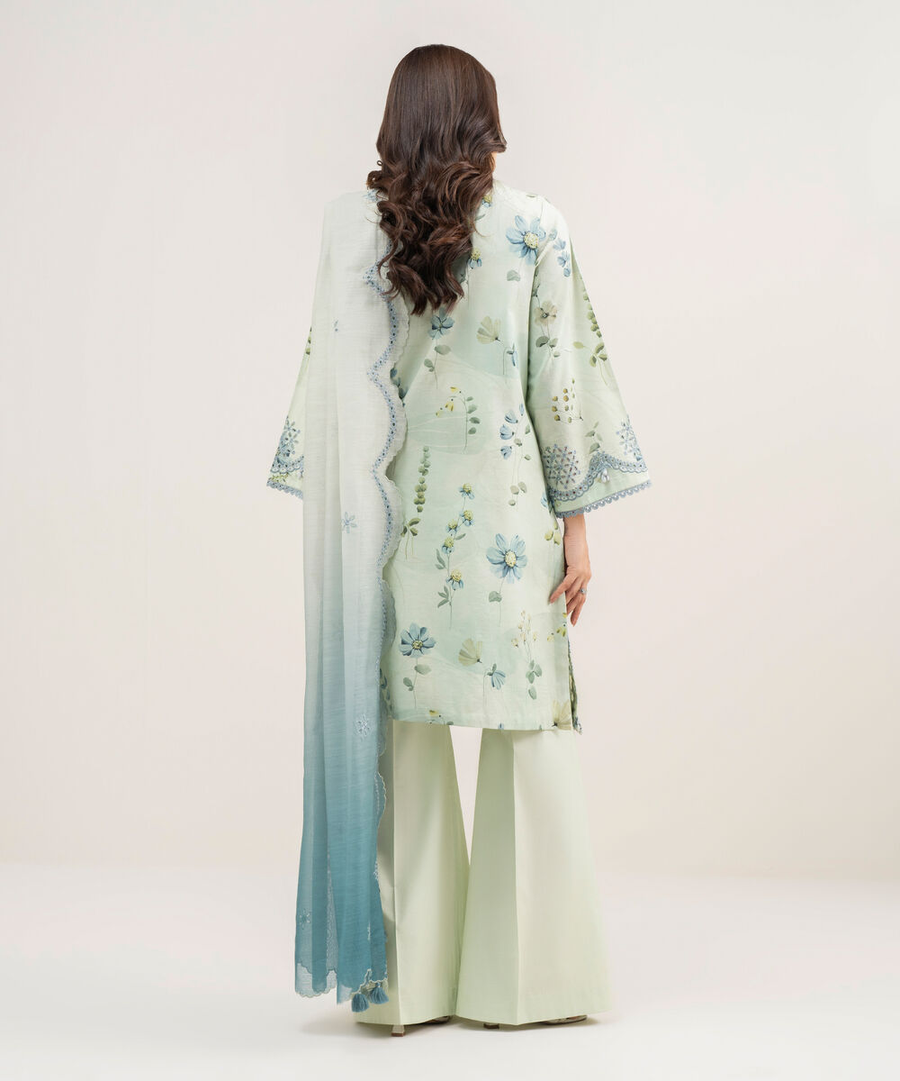 Women's Unstitched Lawn Embroidered Blue 3 Piece Suit