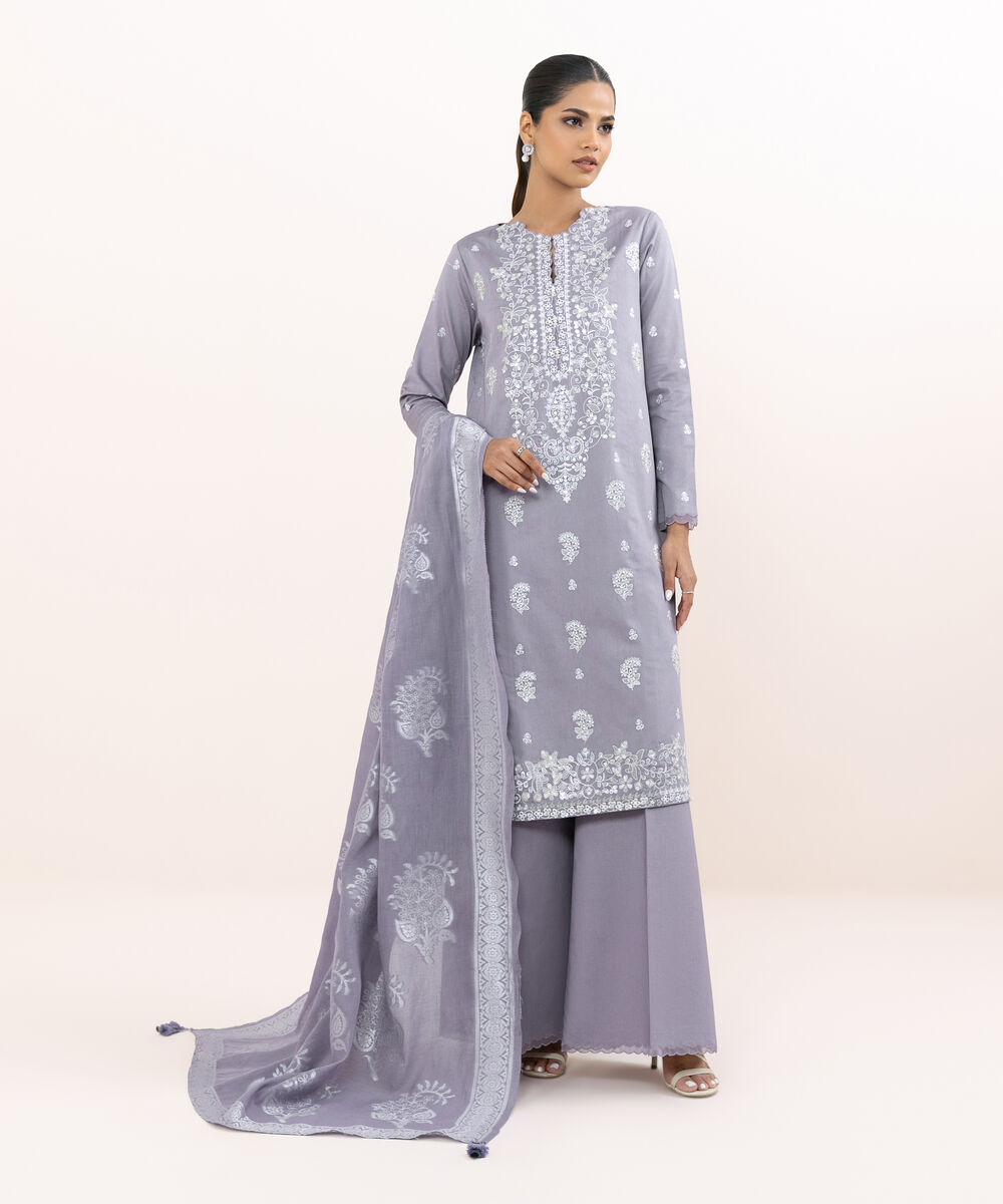 Women's Unstitched Light Cotton Satin Dyed Three Piece Suit