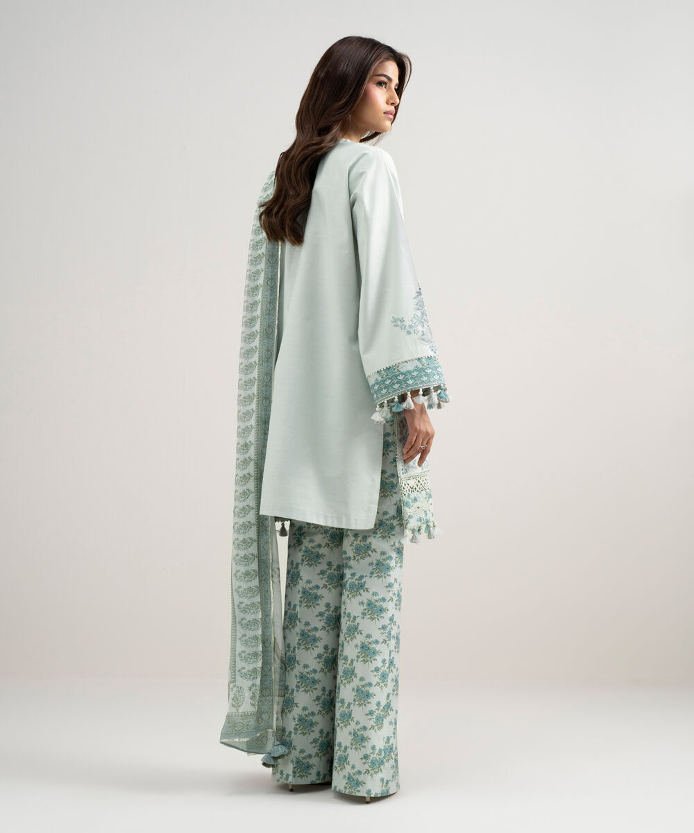 Women's Unstitched Textured Lawn Embroidered Green 3 Piece Suit