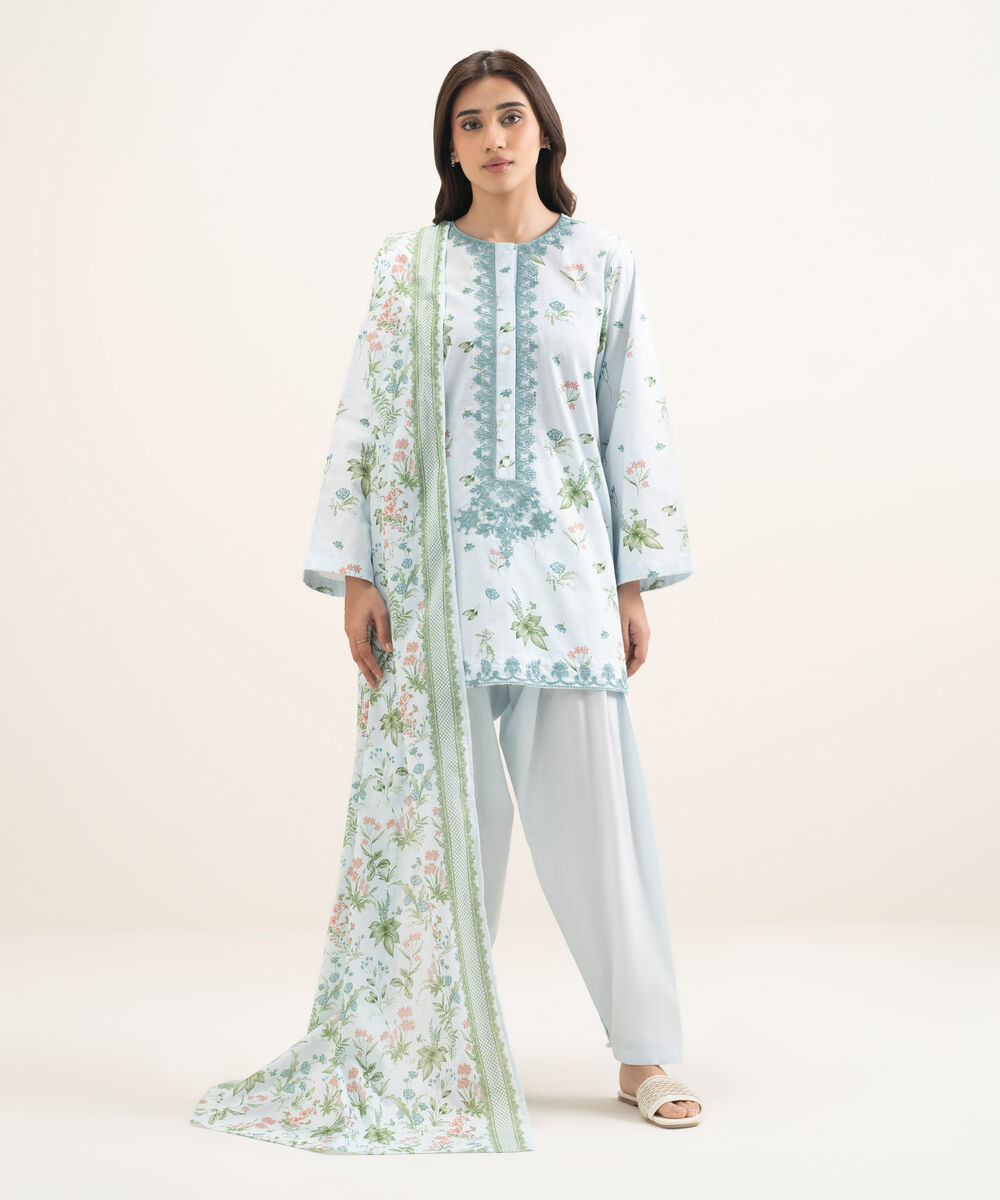 Women's RTW Cambric Embroidered Blue Straight Shirt