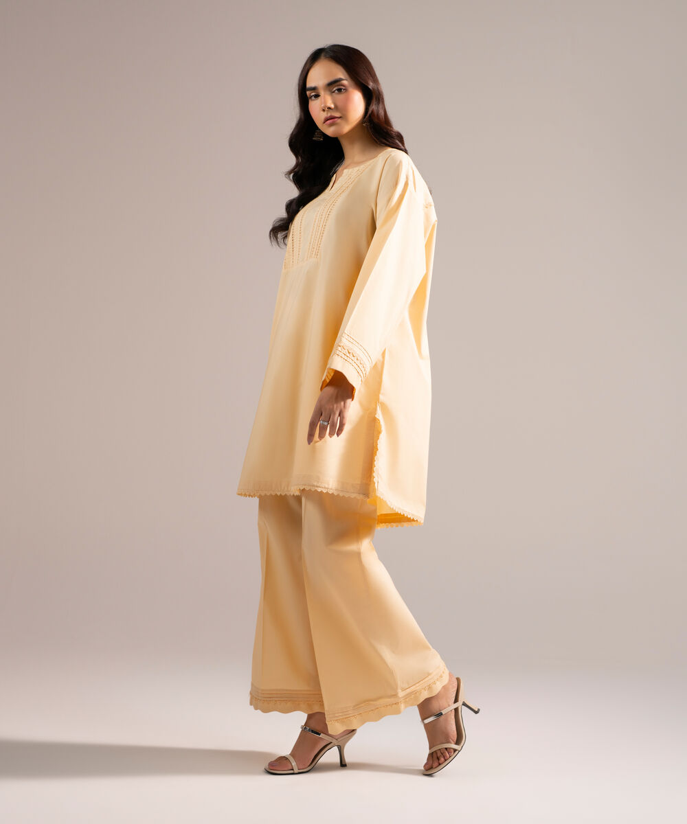 Women's RTW Poplin Solid Peach Drop Shoulder Shirt
