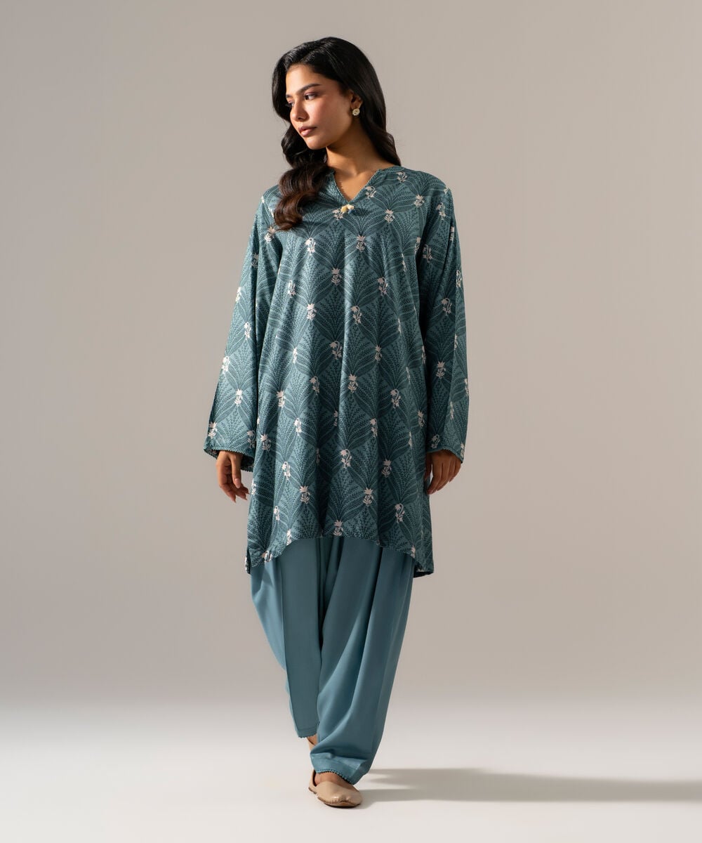 Women's RTW Viscose Marina Printed Blue Straight Shirt