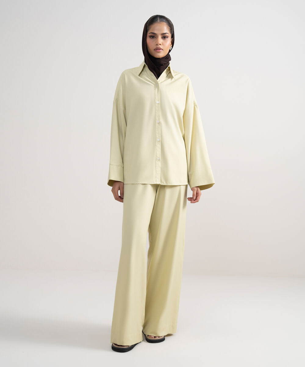 Women's Beige Oversize Button Down