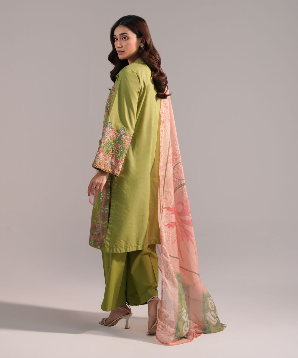 Women's RTW Zari Lawn Embroidered Green 3 Piece Suit