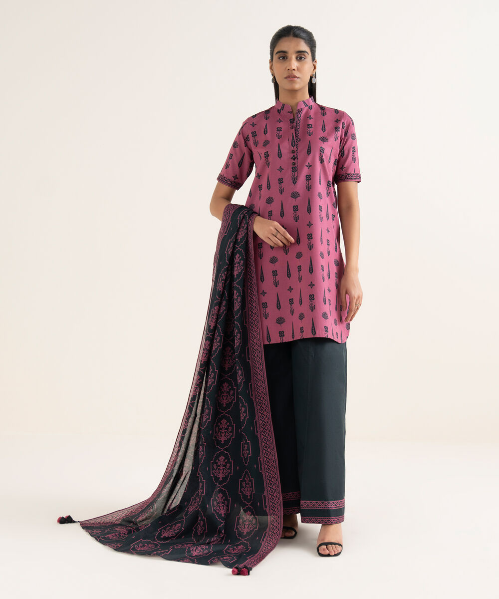 Women's Unstitched Lawn Printed Pink 2 Piece Suit