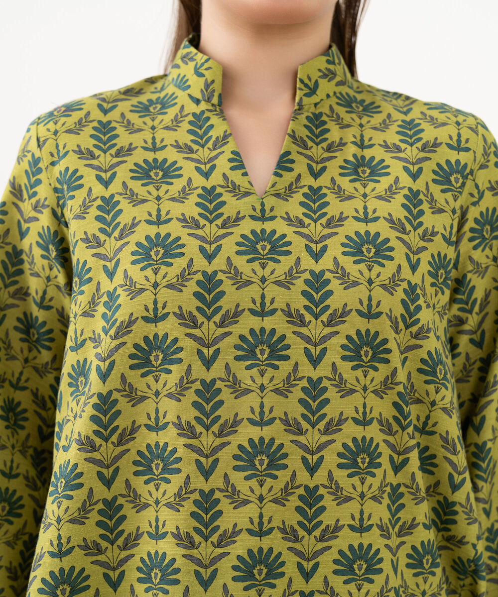 Women's Unstitched Cotton Printed Green 2 Piece Suit
