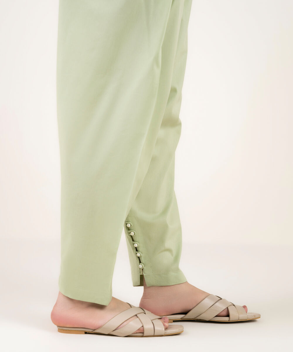 Women's RTW Cotton Viscose Solid Green Shalwar