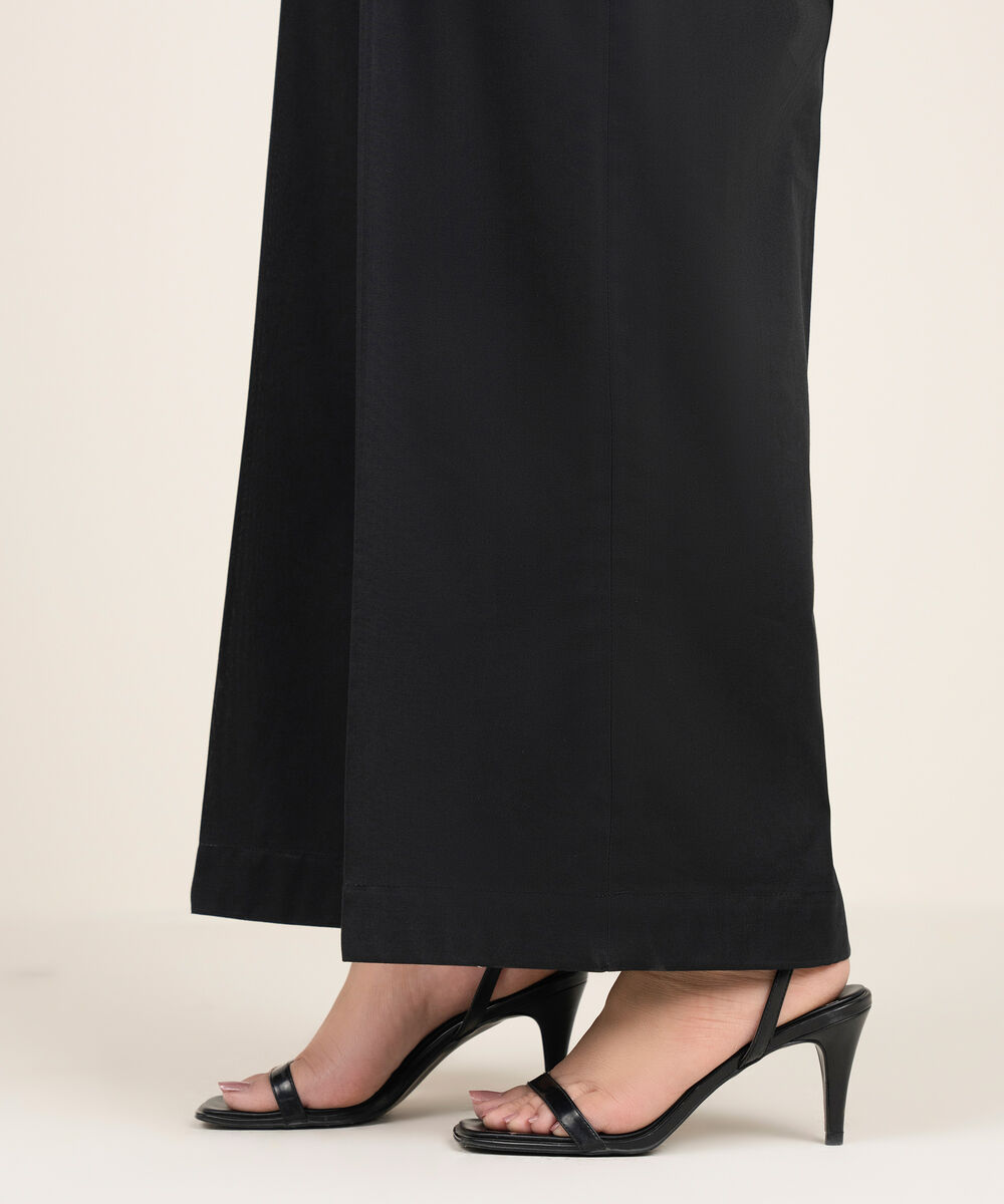 Women's RTW Cambric Solid Black Flared Pants