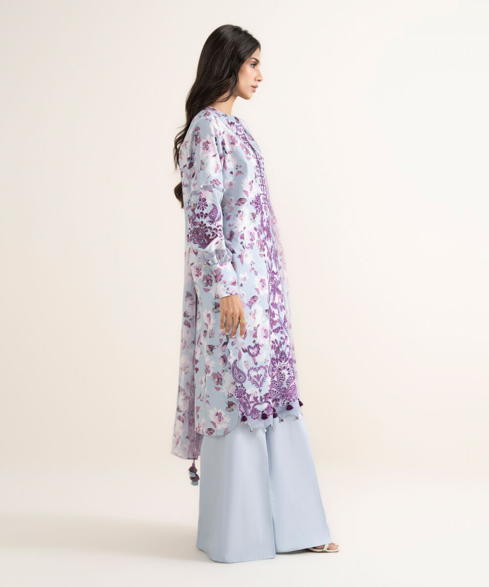 Women's Unstitched Lawn Embroidered Purple 3 Piece Suit