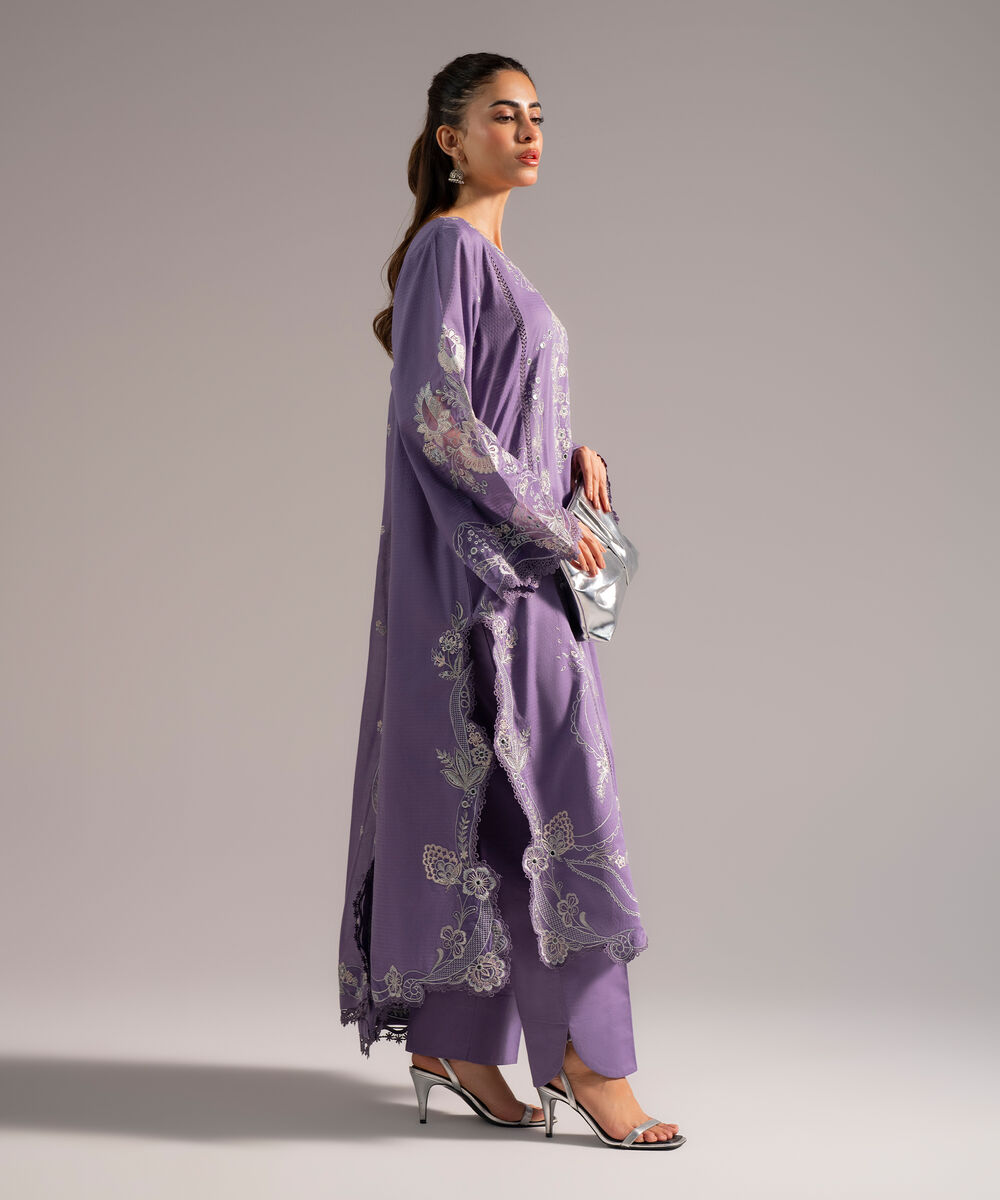 Women's RTW Dobby Embroidered Lavender 3 Piece Suit