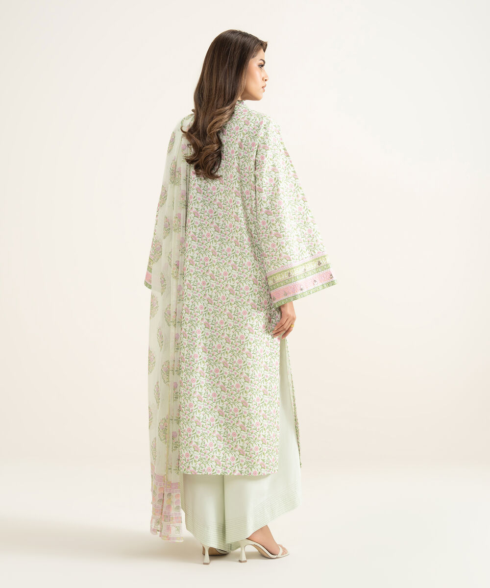 Women's Unstitched Lawn Embroidered Off White 3 Piece Suit