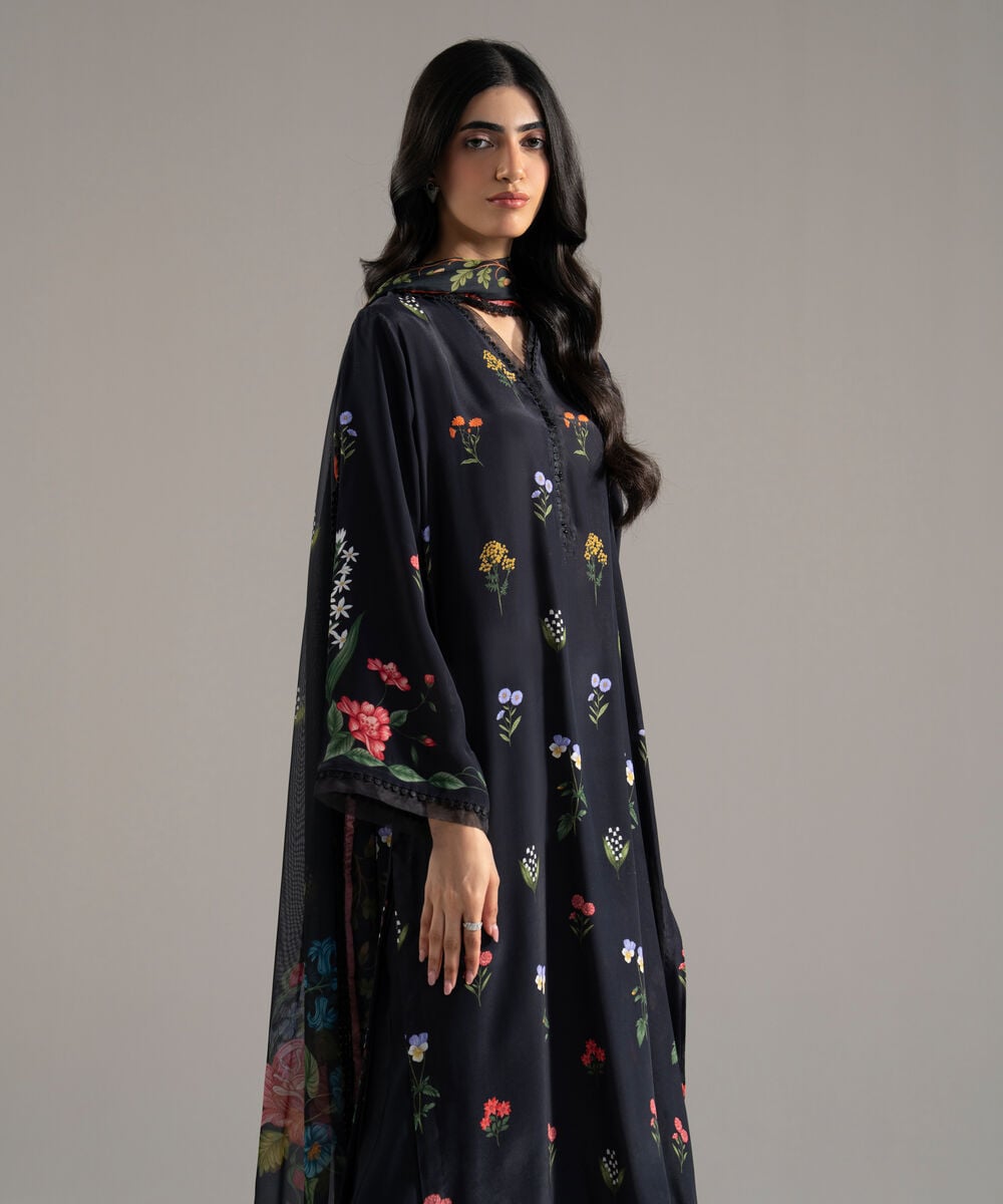 Women's RTW BEmbroiderederg Grip Printed Black 3 Piece Suit