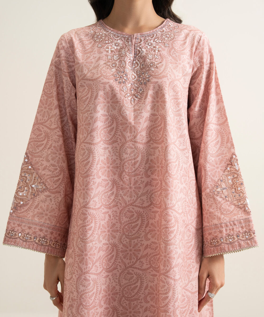 Women's Unstitched Lawn Embroidered Tea Pink 3 Piece Suit