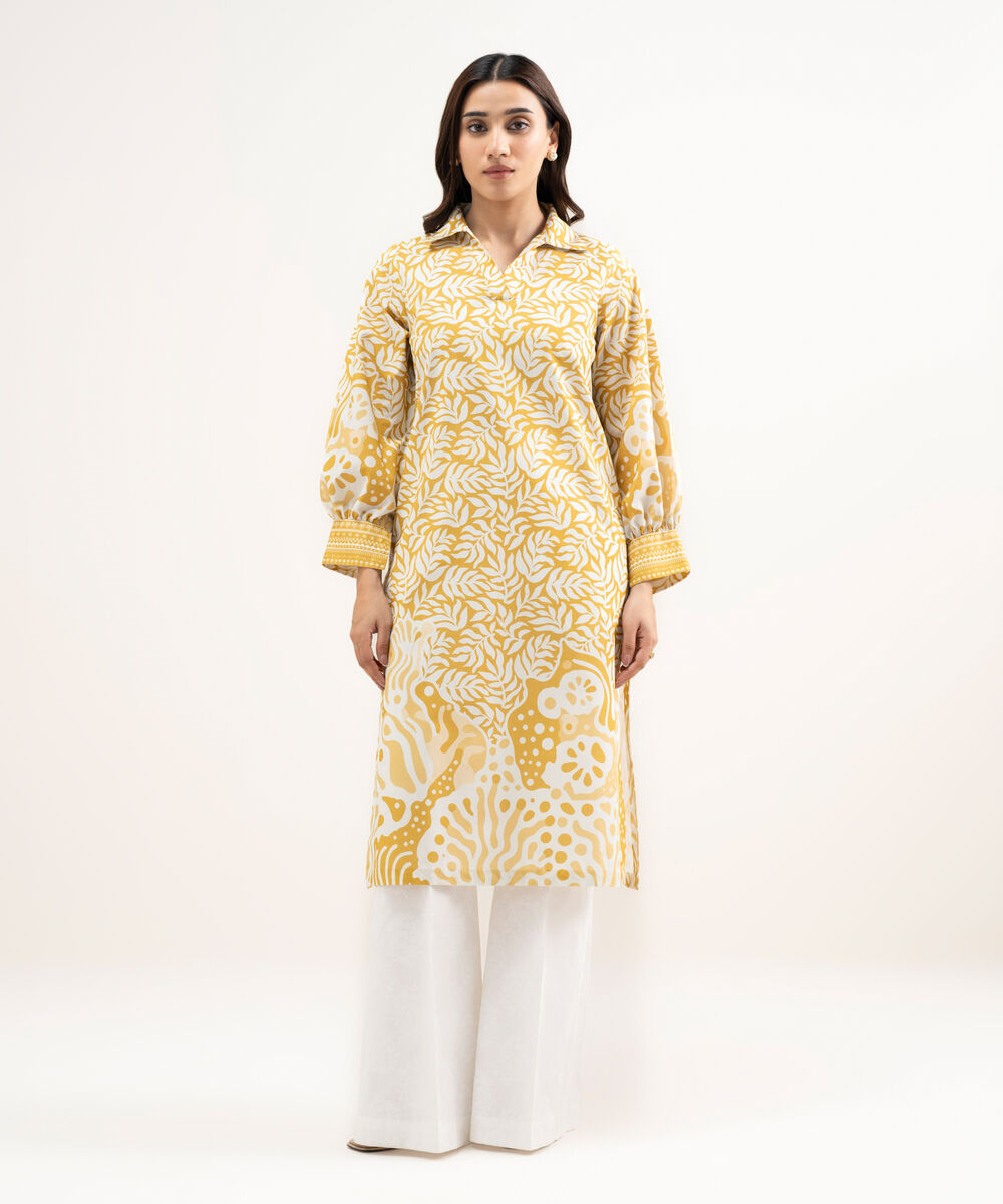 Women's Unstitched Lawn Printed Yellow Shirt