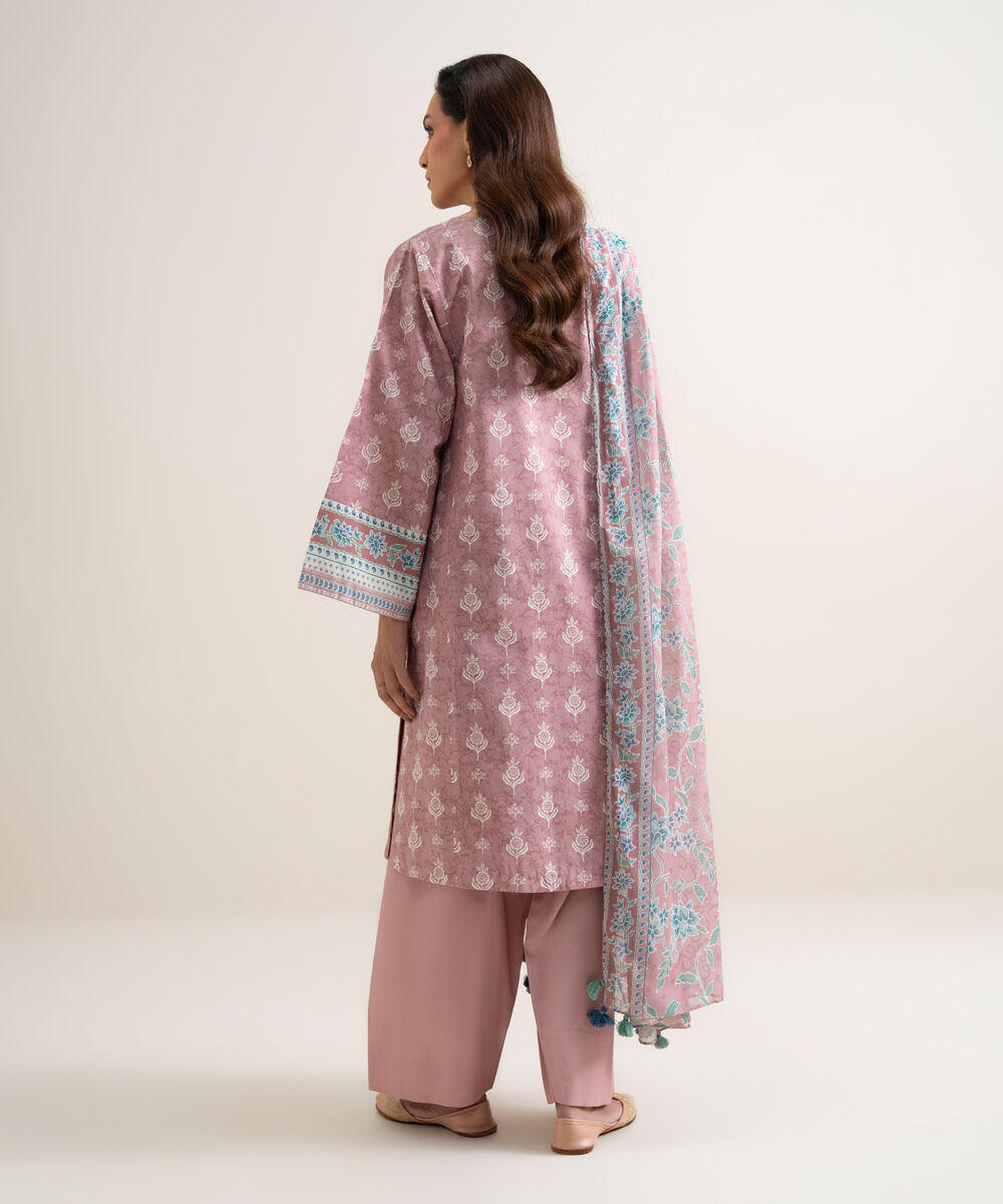 Women's Unstitched Lawn Printed Pink 3 Piece Suit