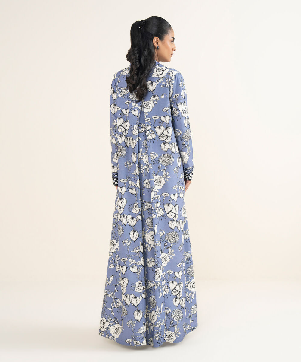 Women's RTW Herringbone Printed Steel Blue A-Line Shirt