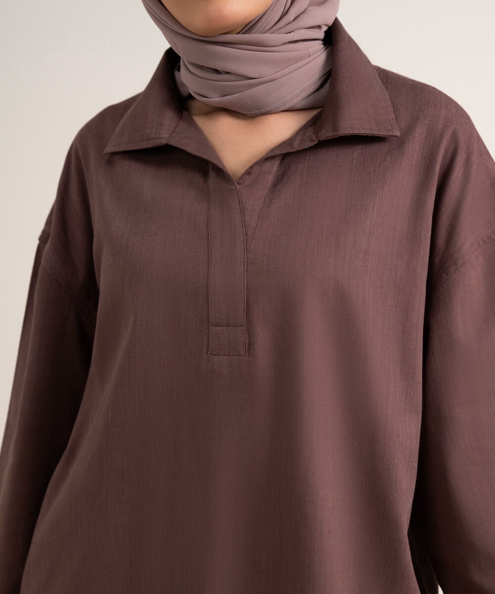 Women's Plumish Brown Loose Fit Tunic Top