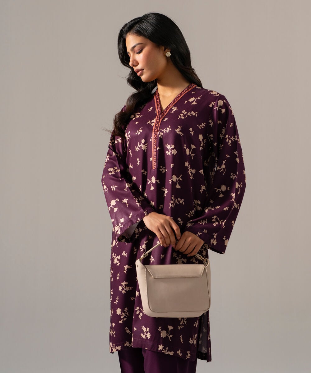 Women's RTW Viscose Marina Printed Purple Straight Shirt
