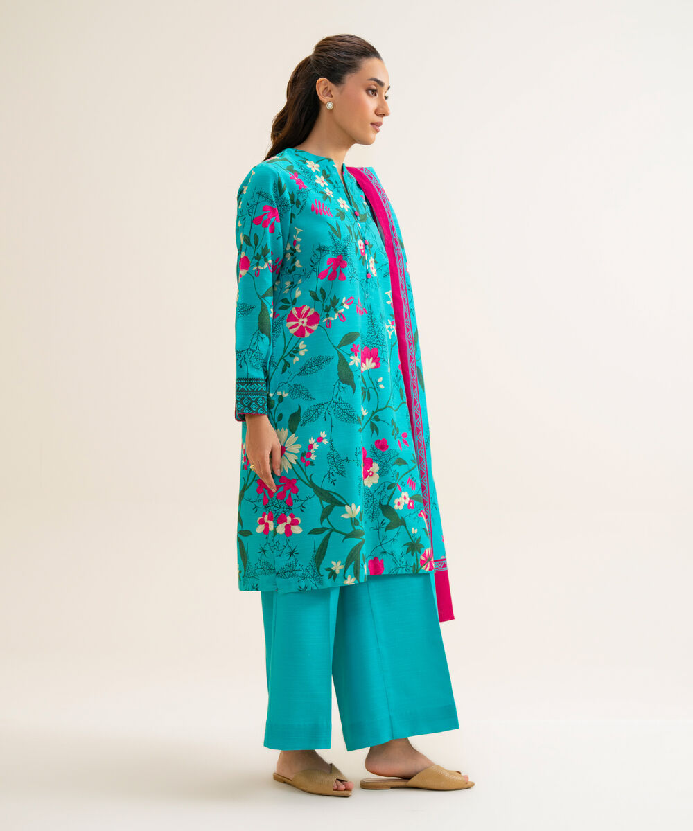 Women's Unstitched Lawn Printed Turquoise 3 Piece Suit