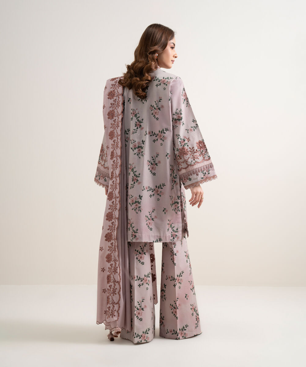Women's Unstitched Lawn Embroidered Light Grey  3 Piece Suit