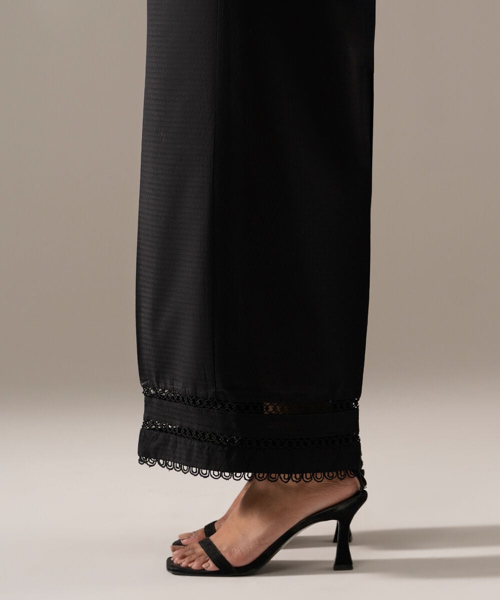 Women's RTW Dobby Solid Black Flared Pants