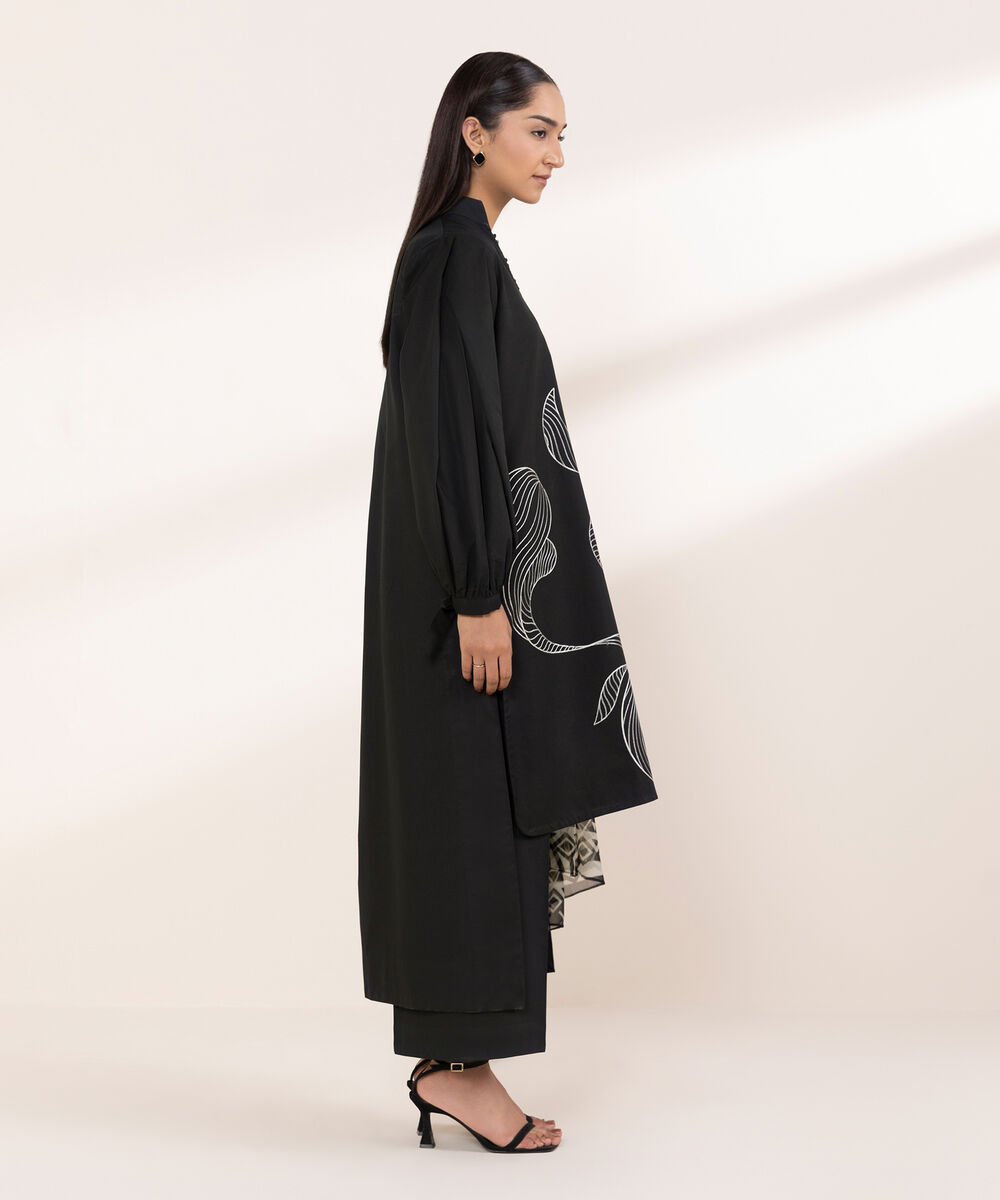 Women's Unstitched Lawn Embroidered Black 3 Piece Suit