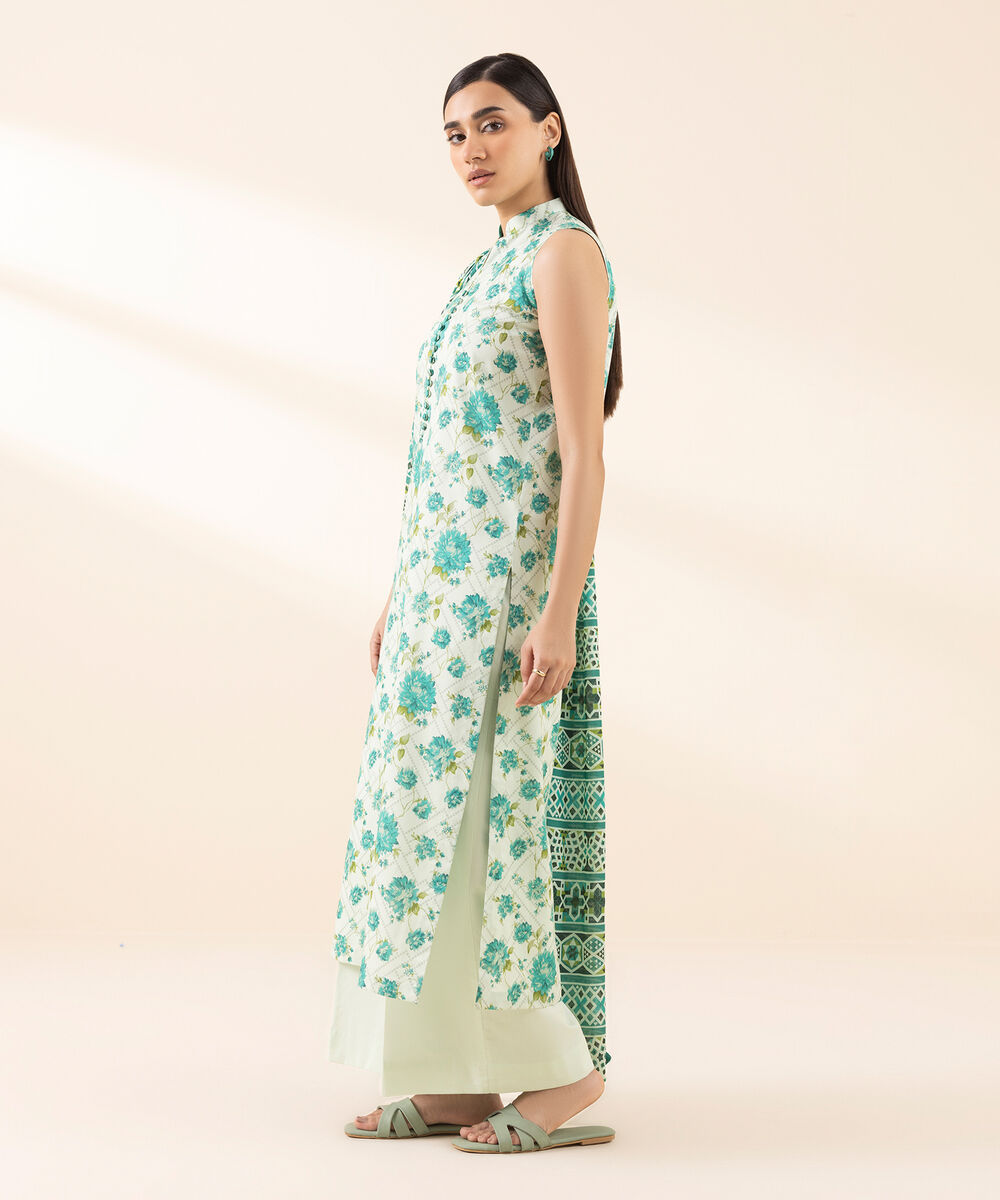 Women's Unstitched Lawn Printed Green 3 Piece Suit