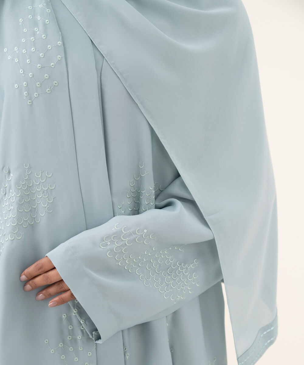 Women's sky blue button through Abaya set