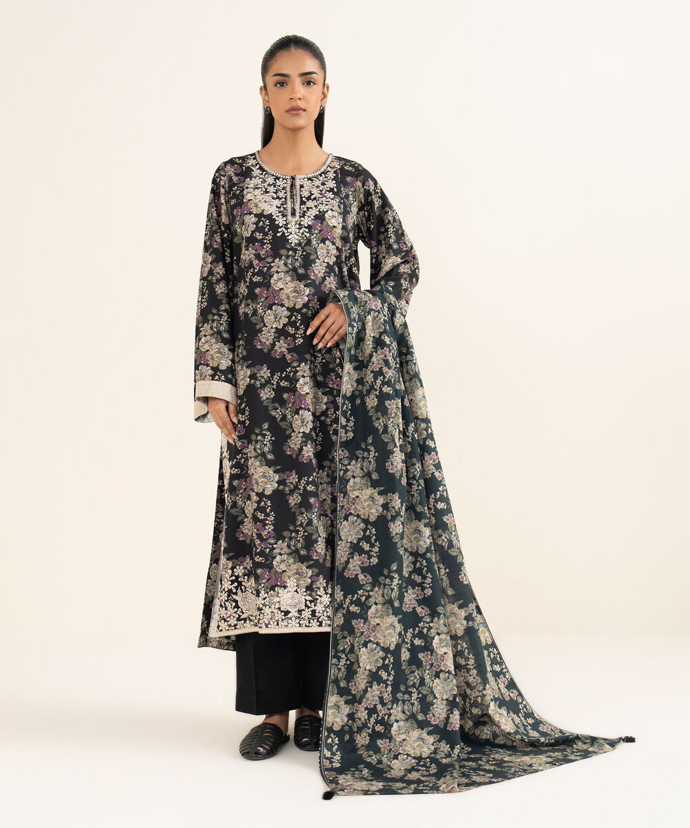 Khaddar Printed Black Dupatta