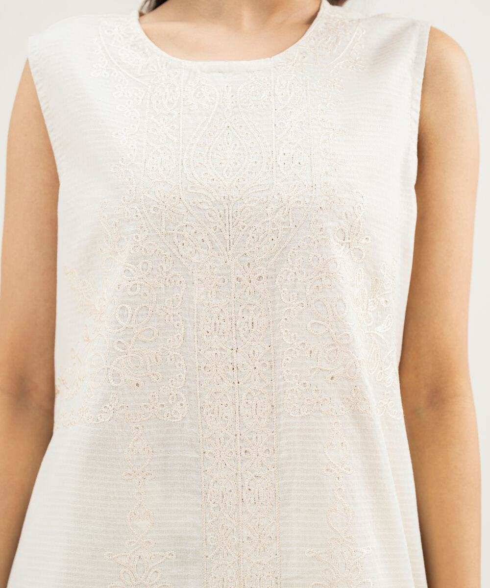 Women's RTW Dobby Embroidered Off White 3 Piece Suit