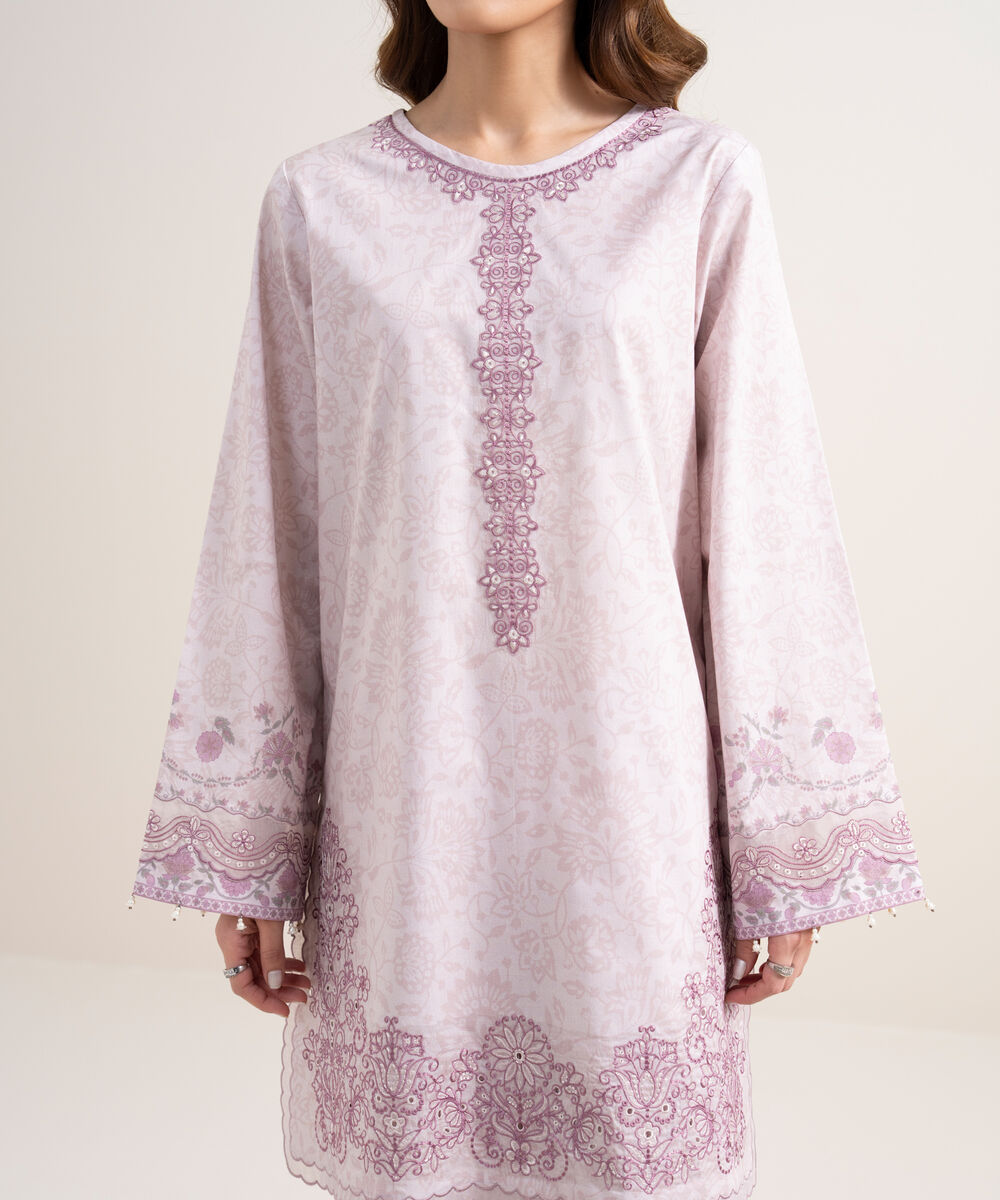 Women's Unstitched Lawn Embroidered Pink 3 Piece Suit