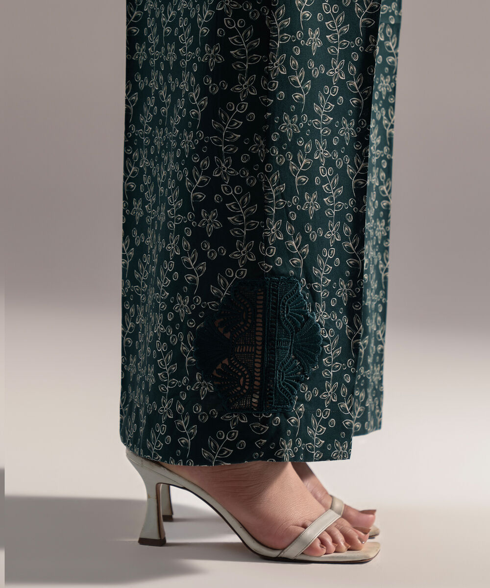 Women's RTW Cambric Printed Dark Green Culottes