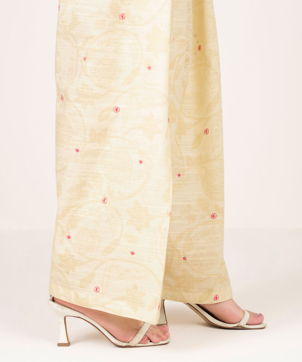 Women's RTW Khaddar Embroidered Pale Yellow Shalwar