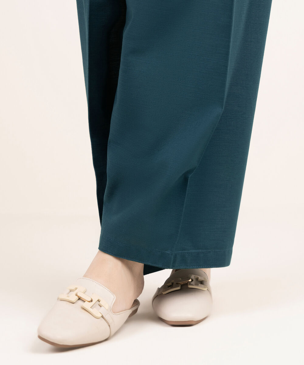 Women's RTW Cambric Green Solid Straight Pants