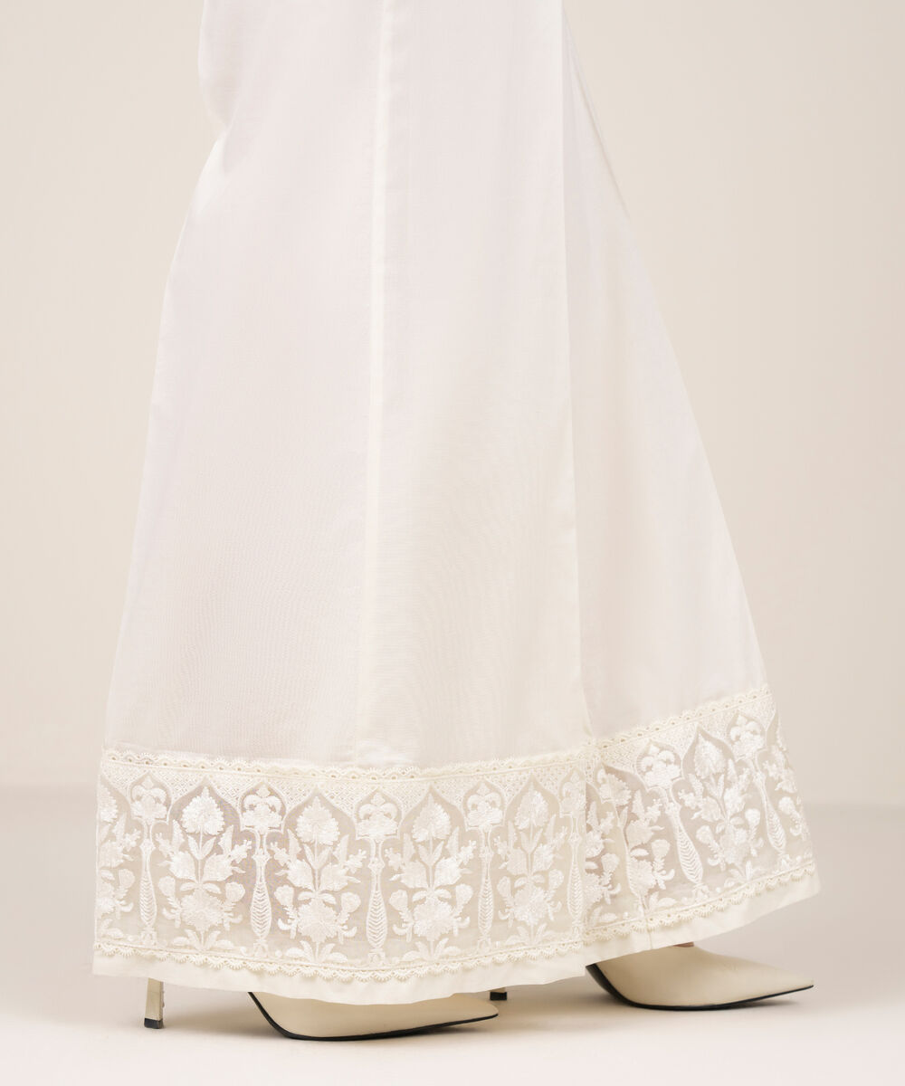 Women's RTW Cotton Embroidered White Flared Pants