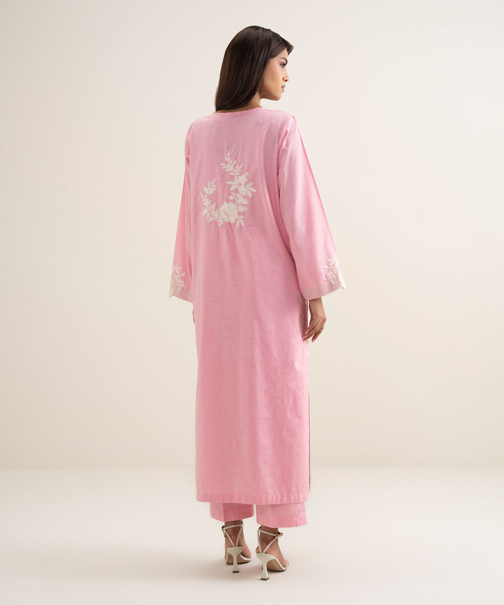 Women's RTW Self Jacquard Embroidered Pink A-Line Shirt
