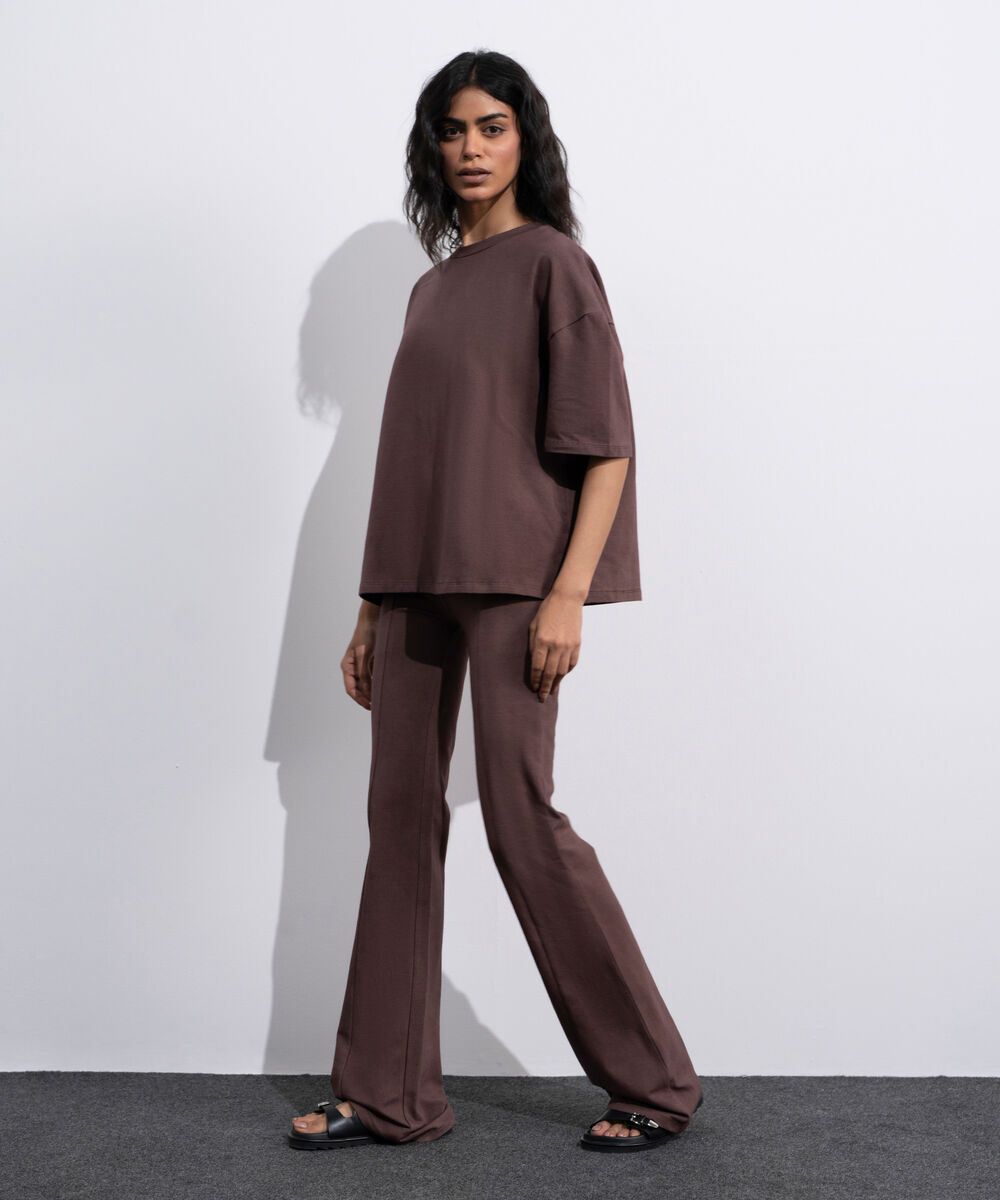 Women's Dark brown Stretchy Flared Trousers