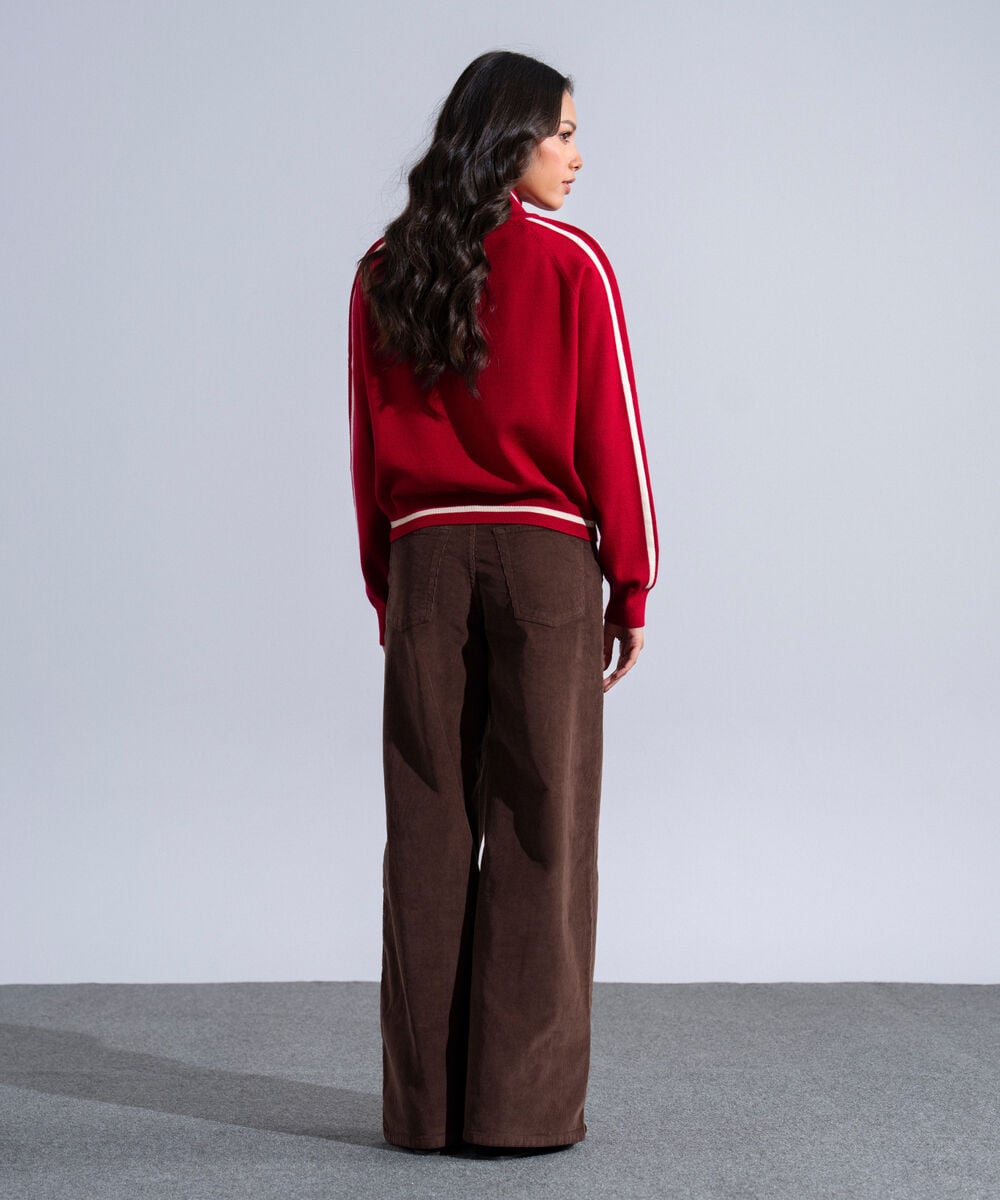 Women's Western Wear Red Sweater Knit Zip-Up