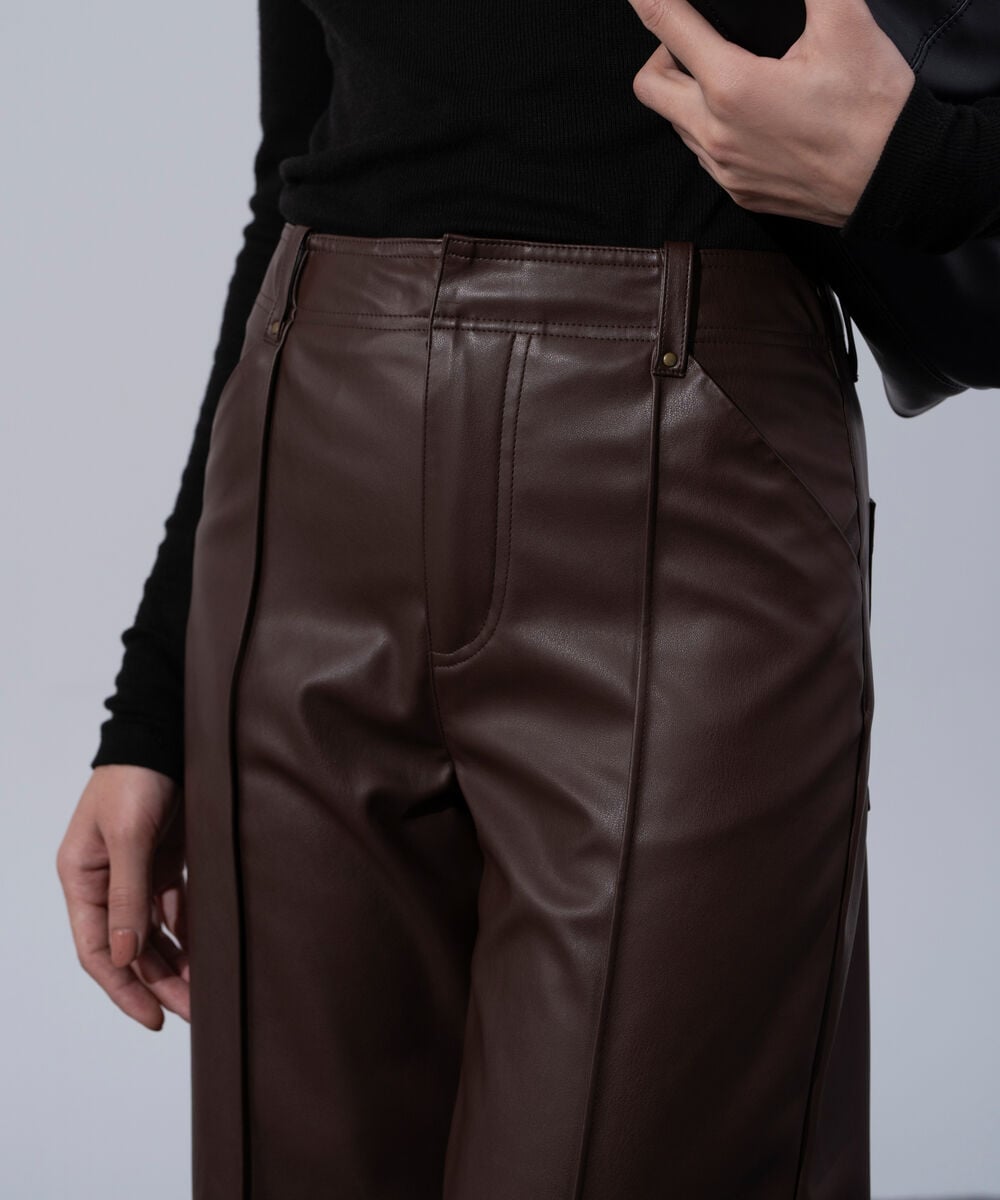 Women's Western Wear Brown Polyester Faux-Leather Straight Fit Trousers
