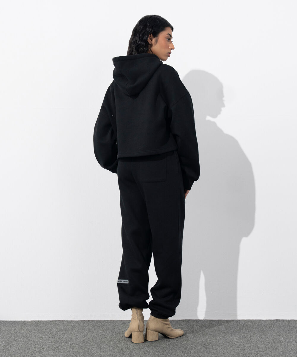 Women's Western Wear Black Cropped Fleece Hoodie