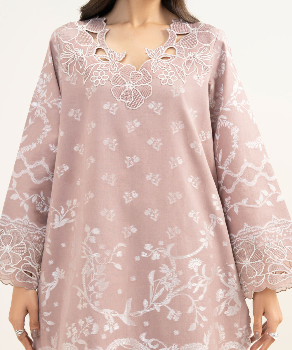 Women's Unstitched Extra Weft Jacquard Embroidered Beige 3 Piece Suit