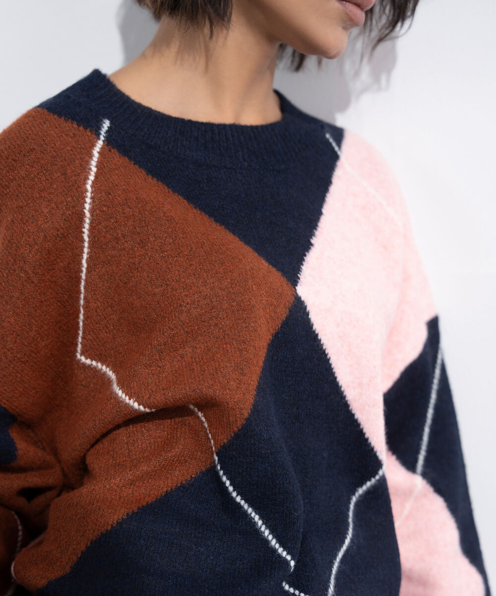 Women's Western Wear Multi Oversized Diamond Knit Sweater