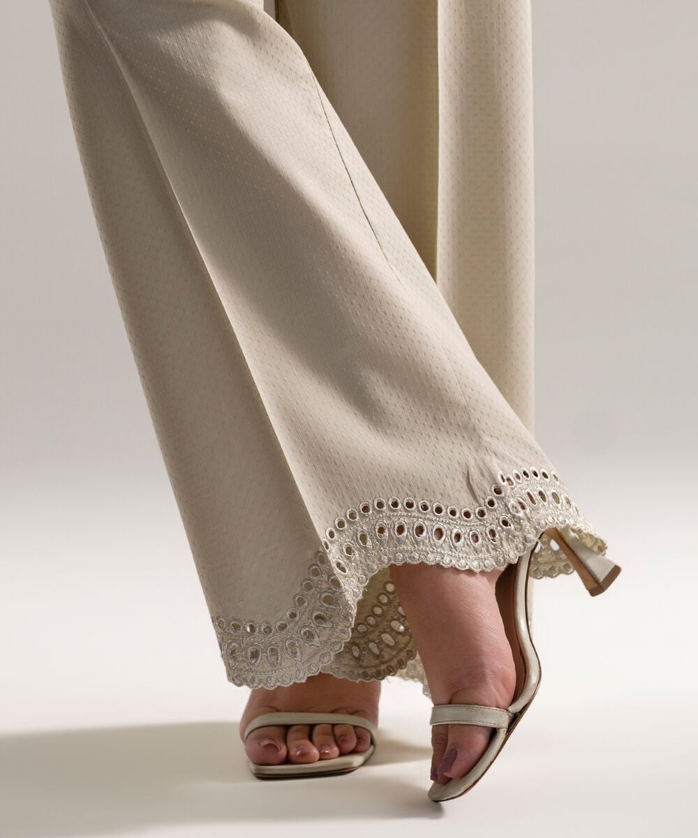 Women's RTW Dobby Embroidered Grey Culottes