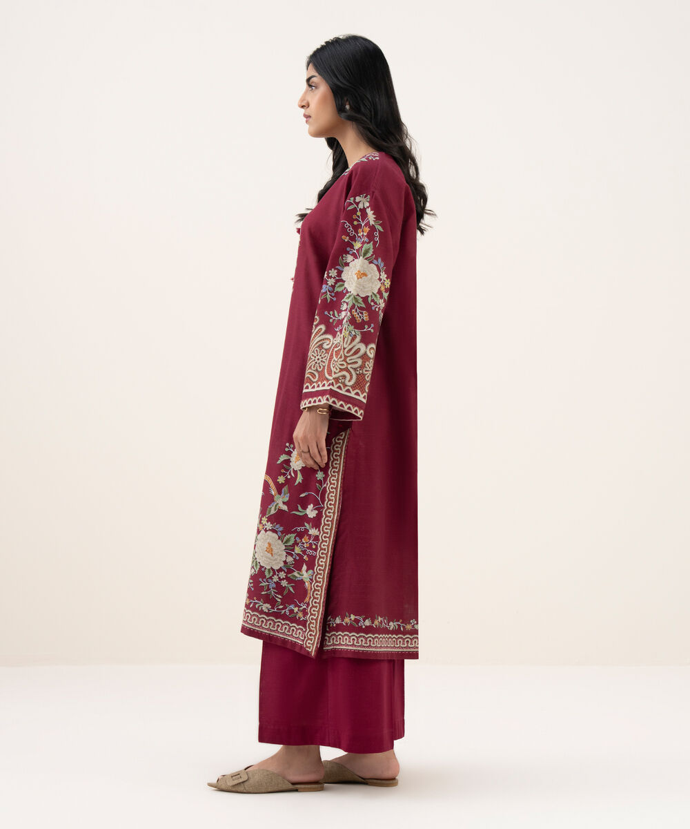 Women's RTW Khaddar Printed A-Line Pink Shirt