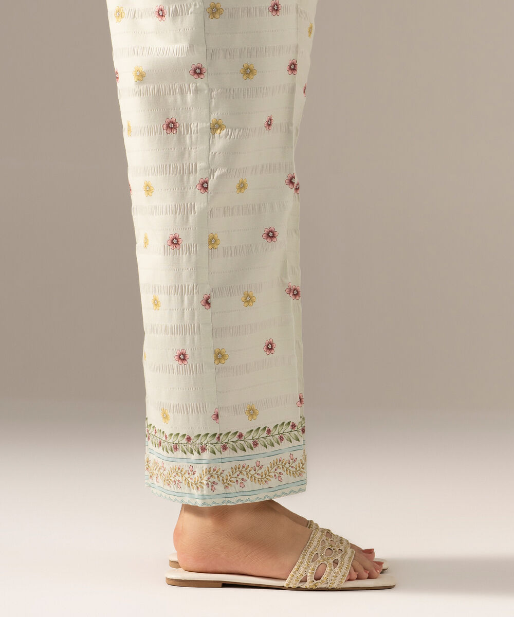 Women's RTW Seersucker Printed Green Straight Pants