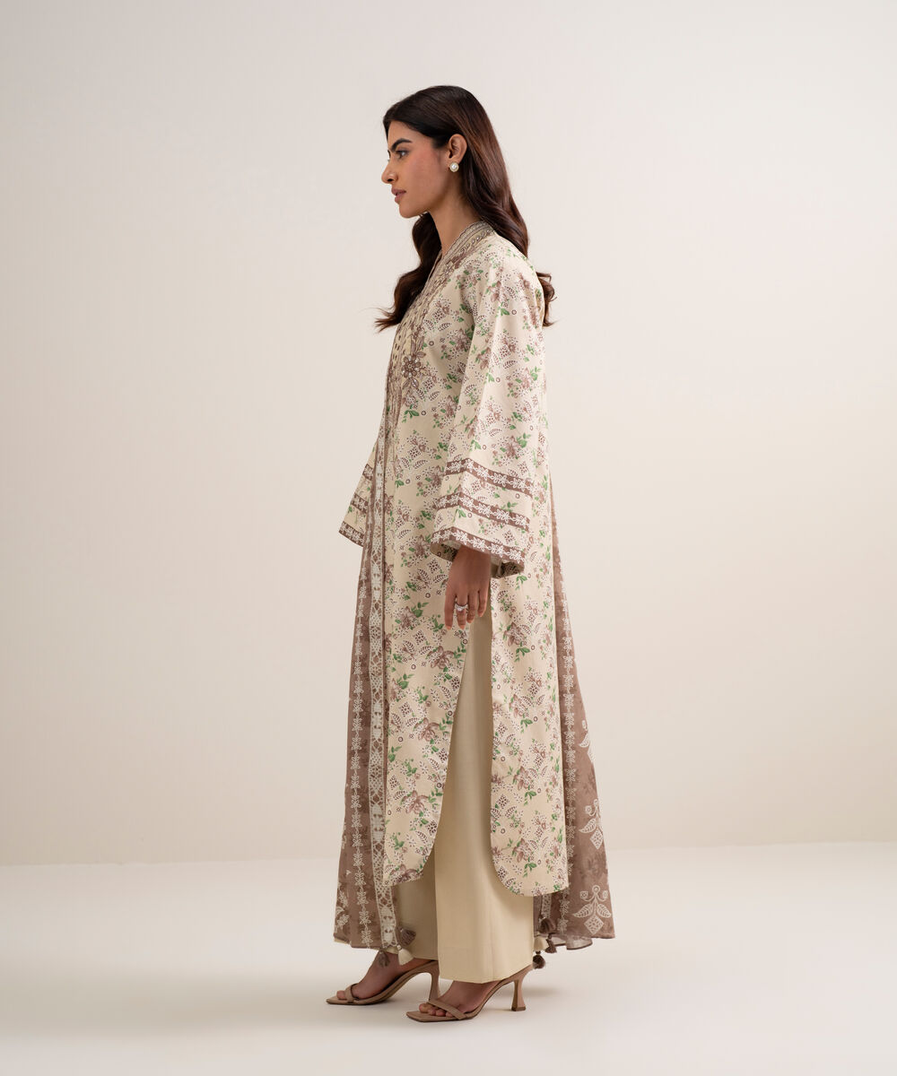 Women's Unstitched Lawn Embroidered Light Beige 3 Piece Suit