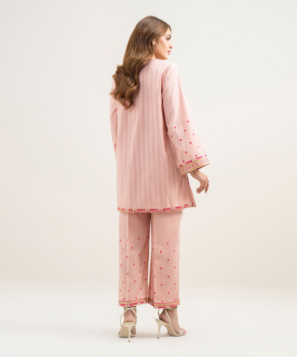 Women's RTW Dobby Embroidered Pink 2 Piece Suit