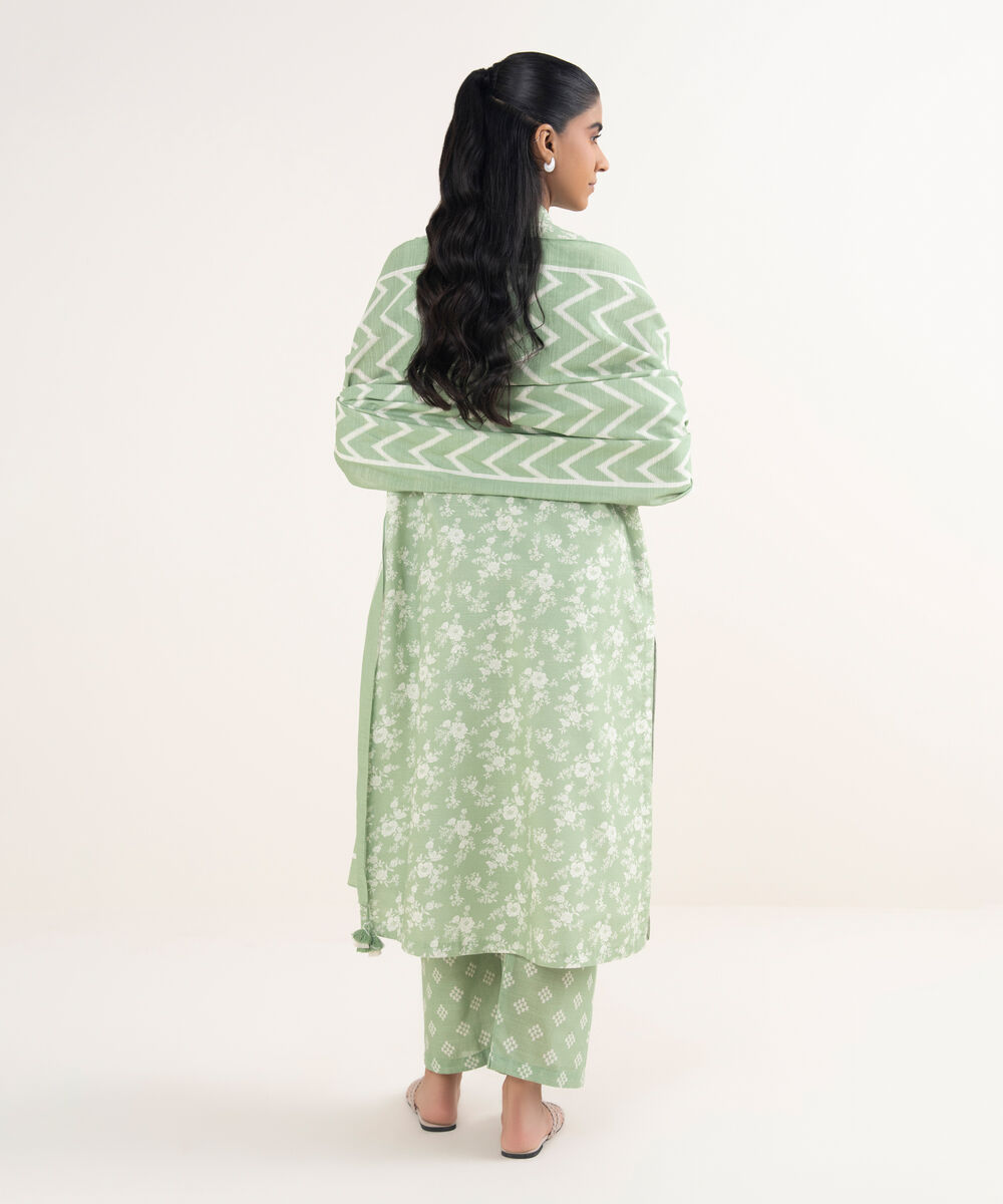 Women's Unstitched Lawn Printed Green 3 Piece Suit