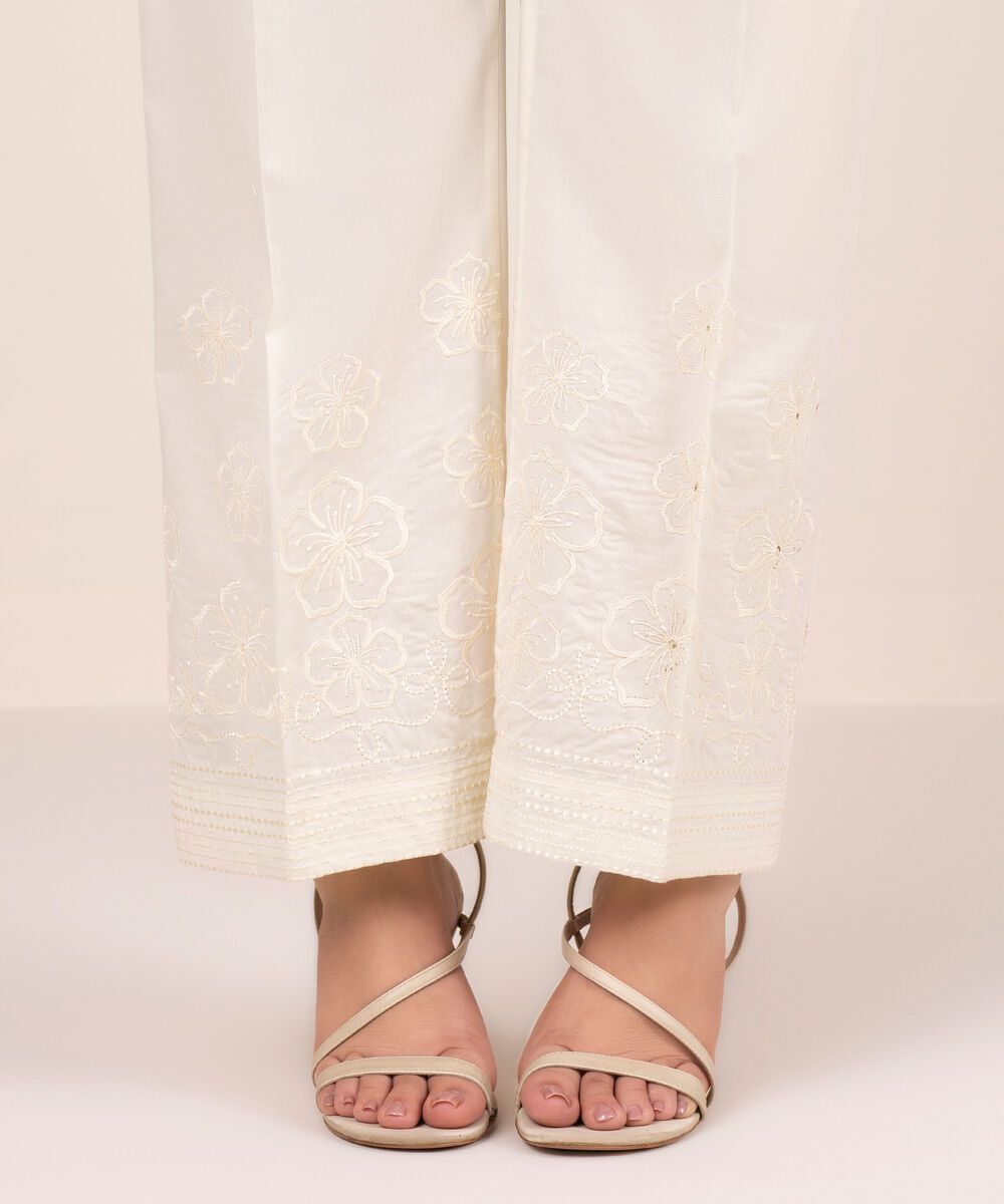 Women's RTW Cambric Embroidered Off White Culottes